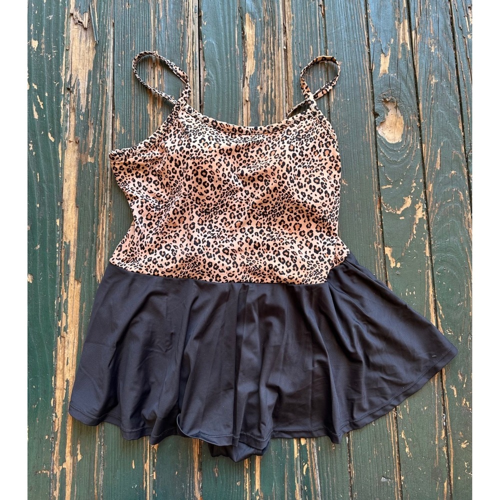 Islander Womens Plus 22W‎ Leopard Print Skirted Swimdress One Piece Swimsuit
